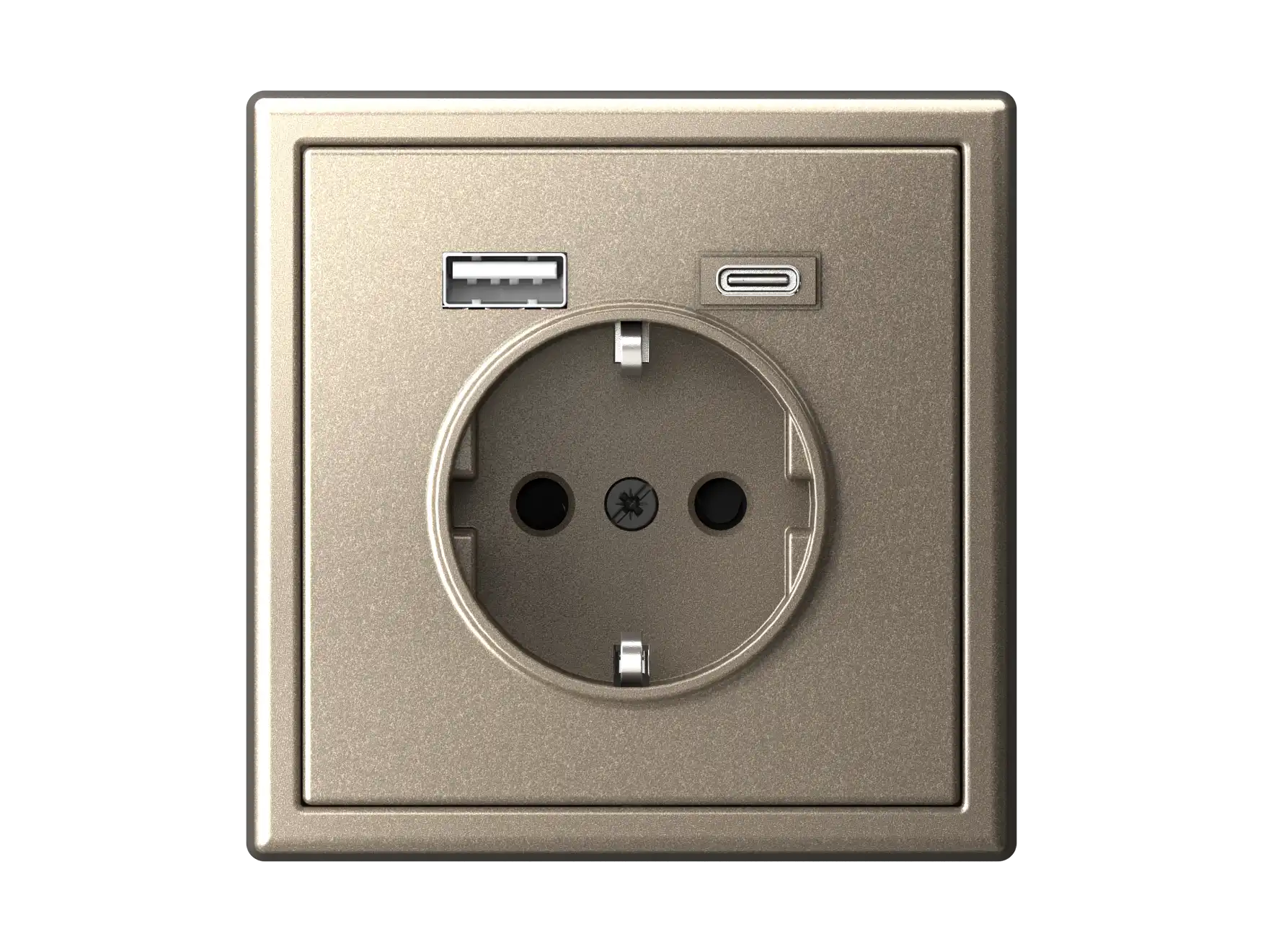 Силовая розетка с зарядкой USB A+C;1x5 В / 2,4 А; 3,0 А; 2х5 В / 1,5 А, шампань